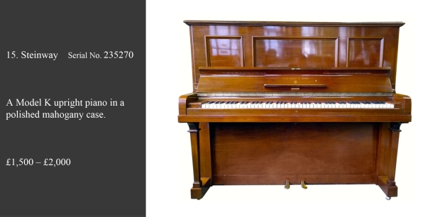 Britannia Piano Auctions: Steinway Model K Upright Piano